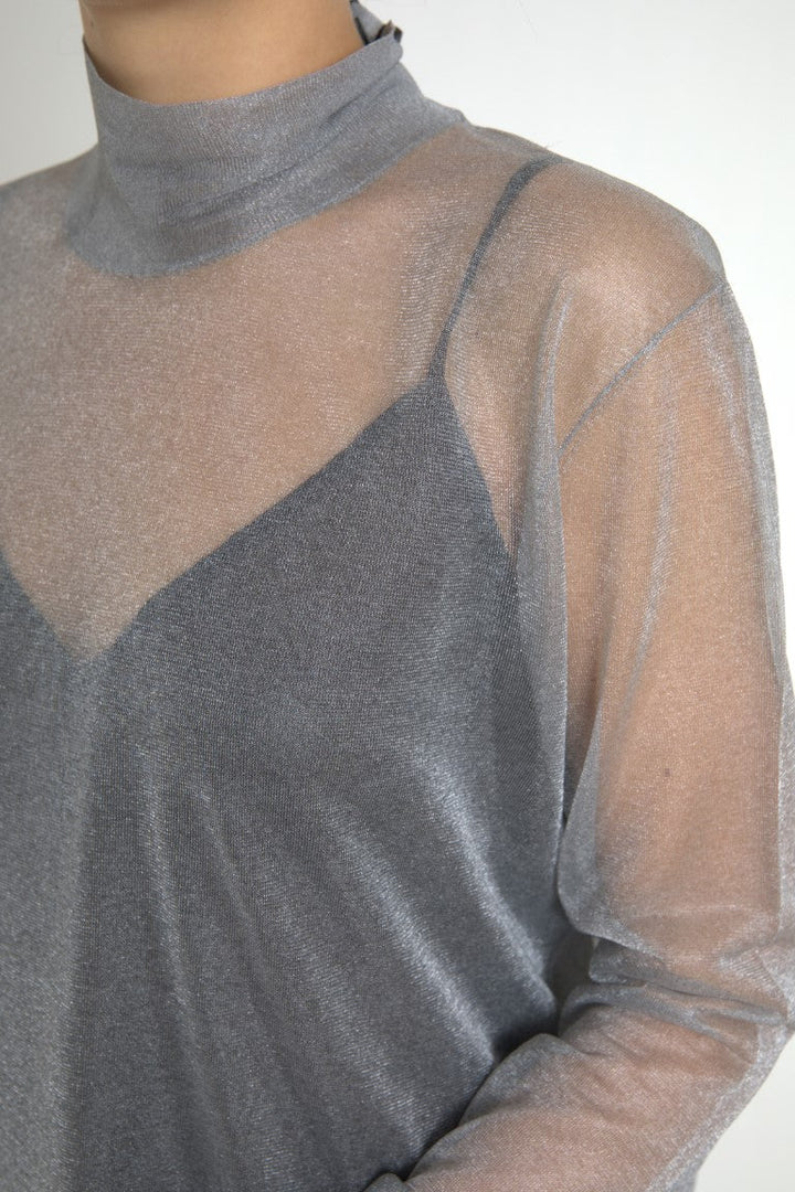 Dolce &amp; Gabbana - Gray Mesh Turtleneck Long Sleeve Blouse Top