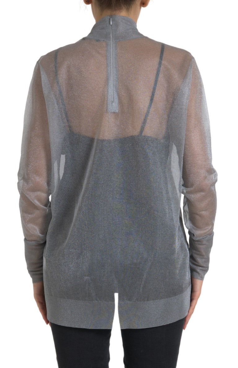 Dolce & Gabbana - Gray Mesh Turtleneck Long Sleeve Blouse Top