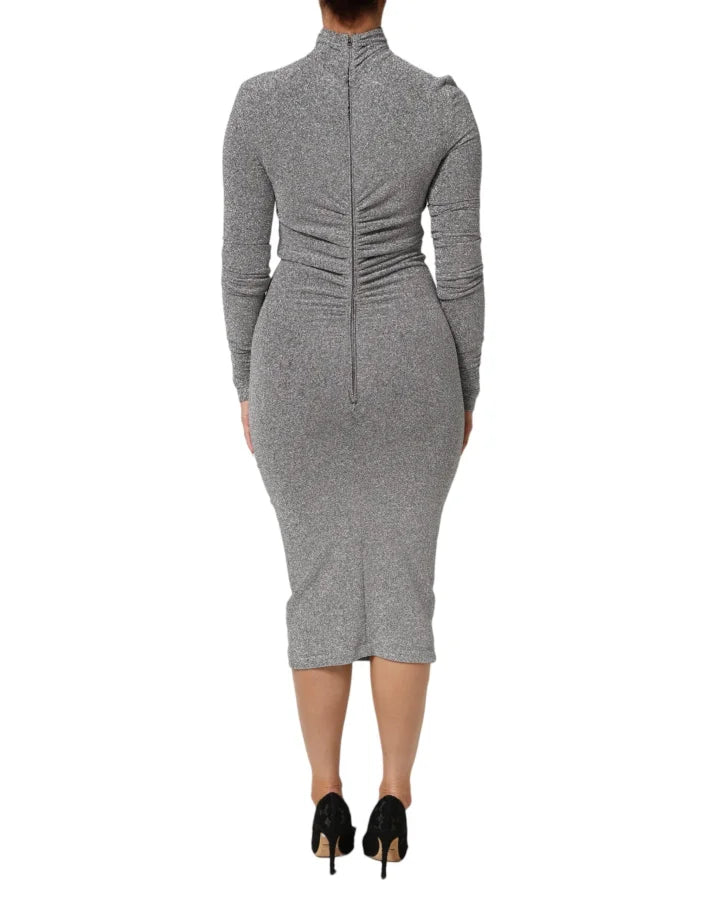 Dolce &amp; Gabbana Gray Nylon Bodycon Sheath Long Sleeves Dress