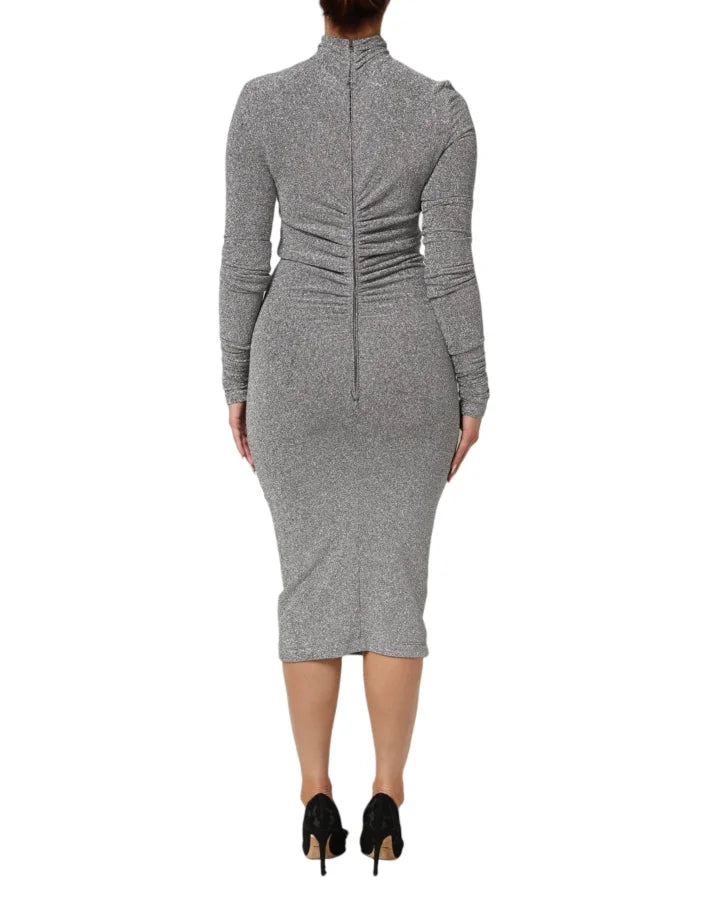 Dolce &amp; Gabbana Gray Nylon Bodycon Sheath Long Sleeves Dress