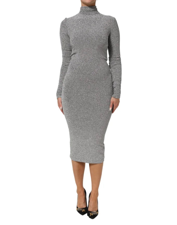 Dolce &amp; Gabbana Gray Nylon Bodycon Sheath Long Sleeves Dress