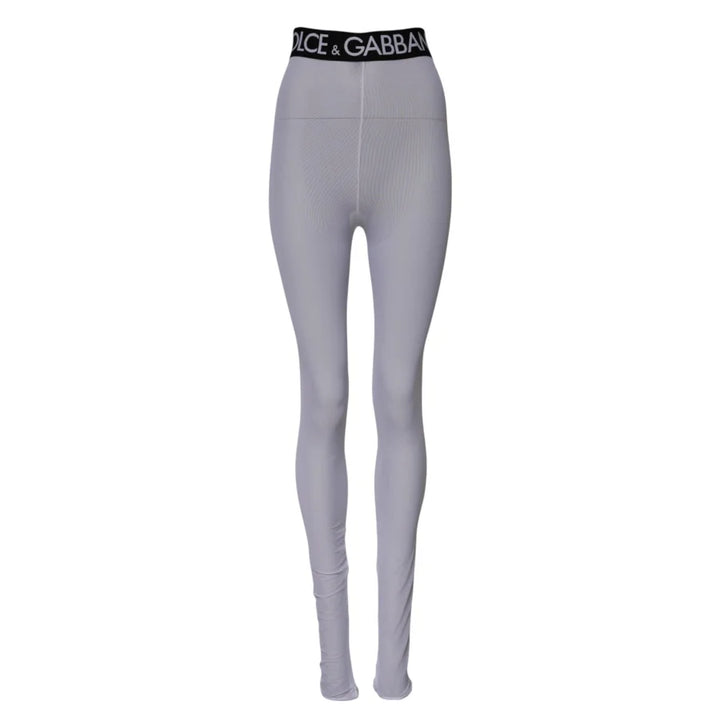 Dolce &amp; Gabbana Gray Nylon DG Logo Mid Waisted Leggings Pants