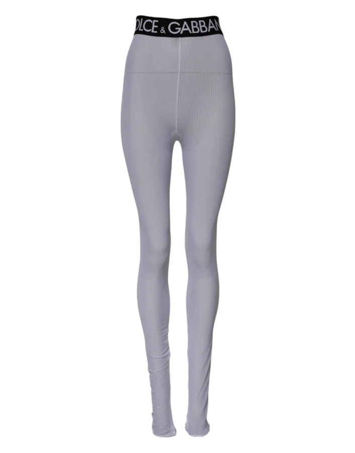 Dolce &amp; Gabbana Gray Nylon DG Logo Mid Waisted Leggings Pants