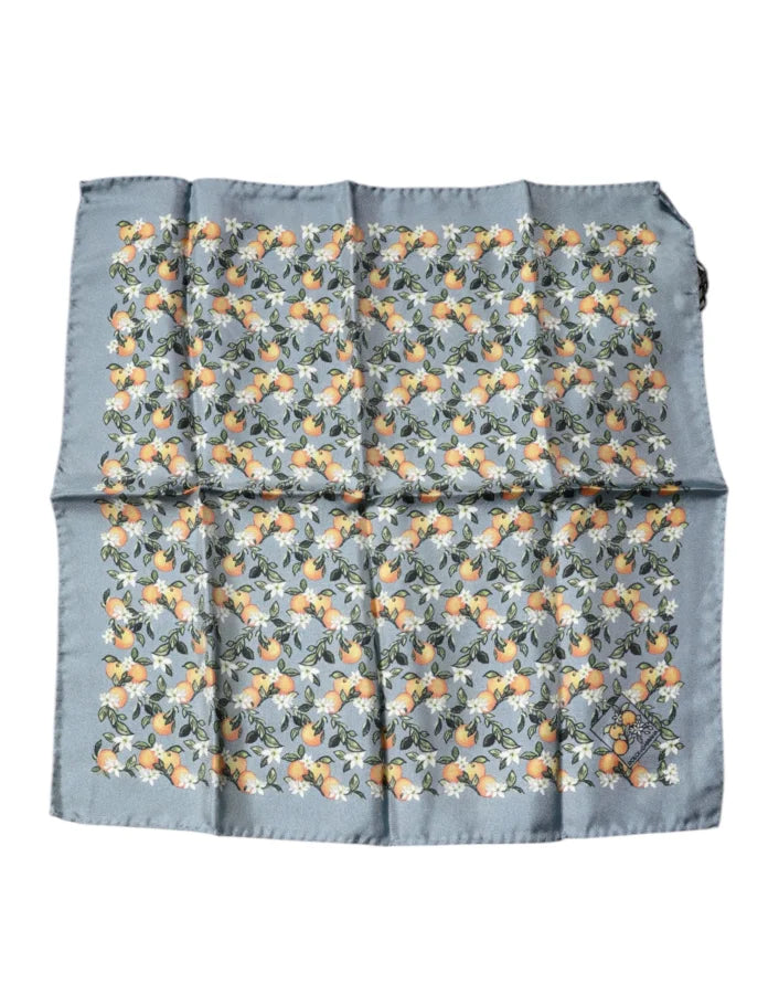 Dolce &amp; Gabbana Gray Oranges Silk Square Handkerchief Scarf