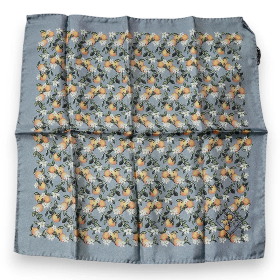 Dolce &amp; Gabbana Gray Oranges Silk Square Handkerchief Scarf
