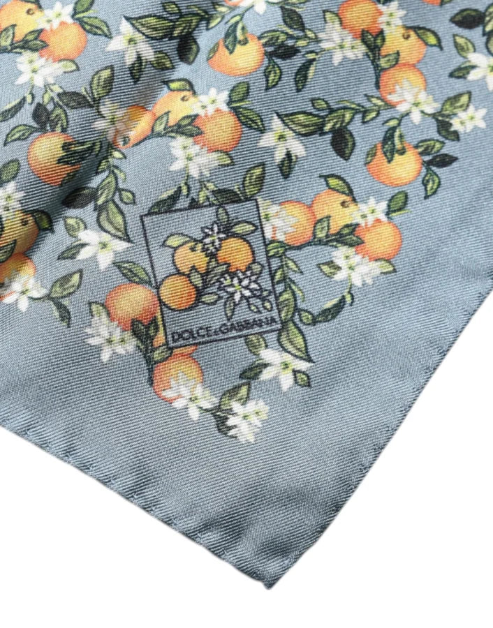 Dolce &amp; Gabbana Gray Oranges Silk Square Handkerchief Scarf
