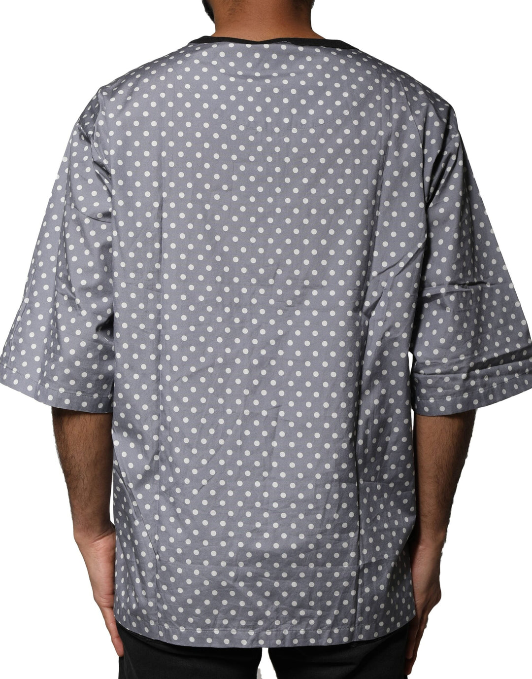 Dolce &amp; Gabbana Gray Polka Dot Pin-up Print Crew Neck T-shirt
