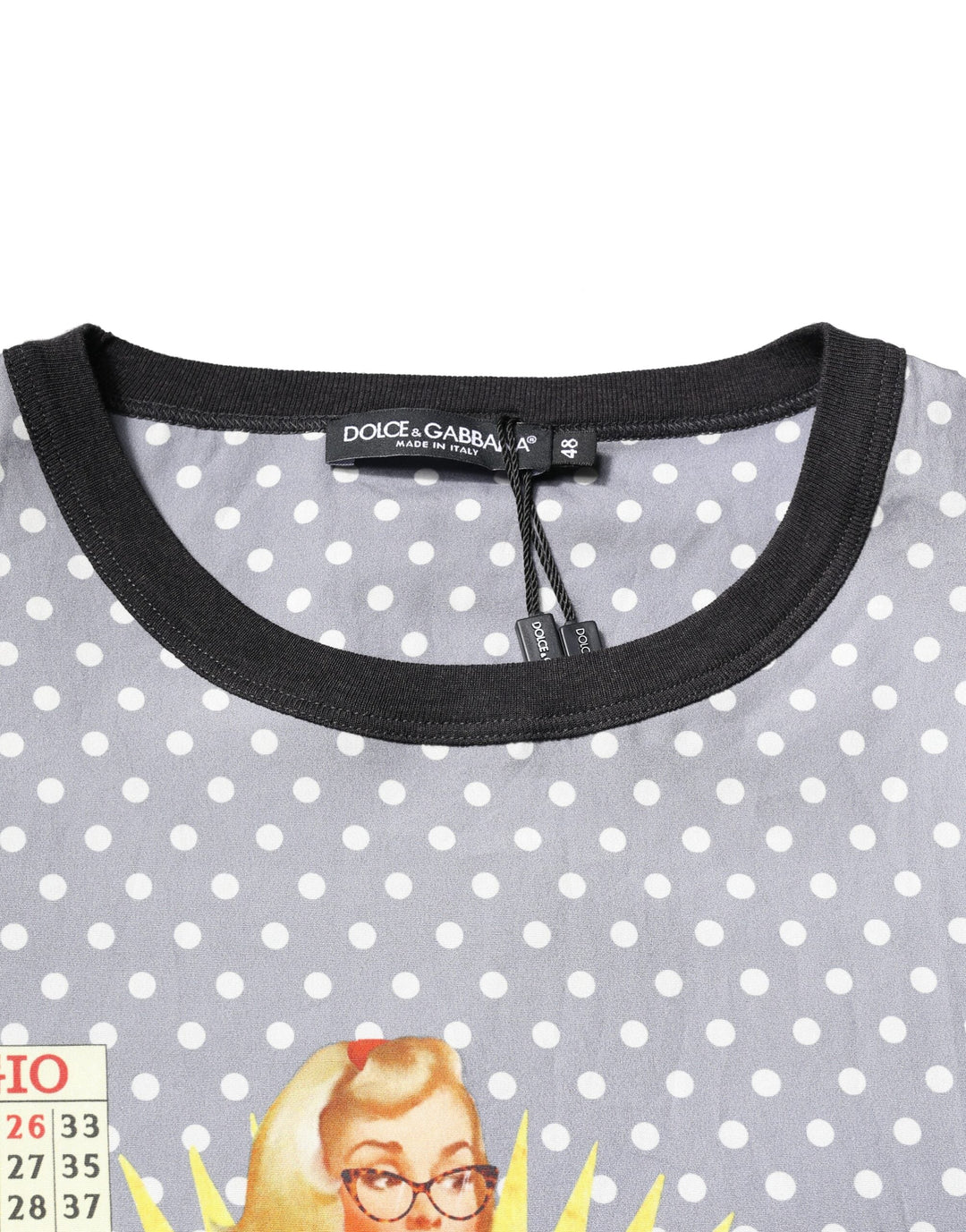 Dolce &amp; Gabbana Gray Polka Dot Pin-up Print Crew Neck T-shirt