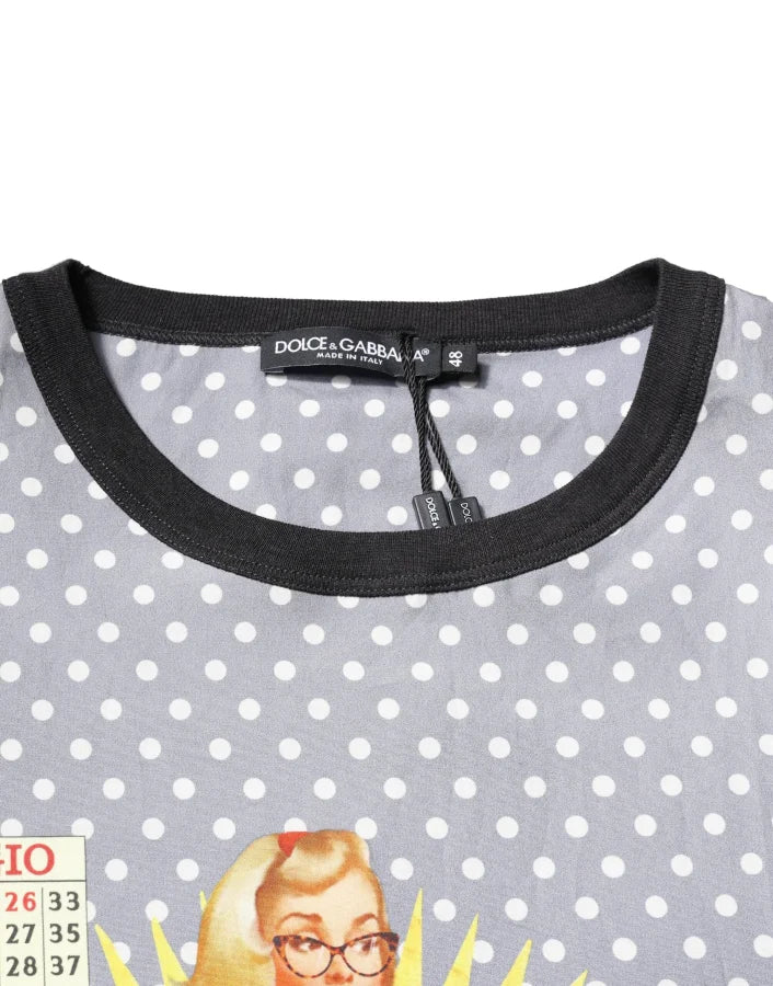 Dolce &amp; Gabbana Gray Polka Dot Pin-Up Print Crew Neck T-shirt