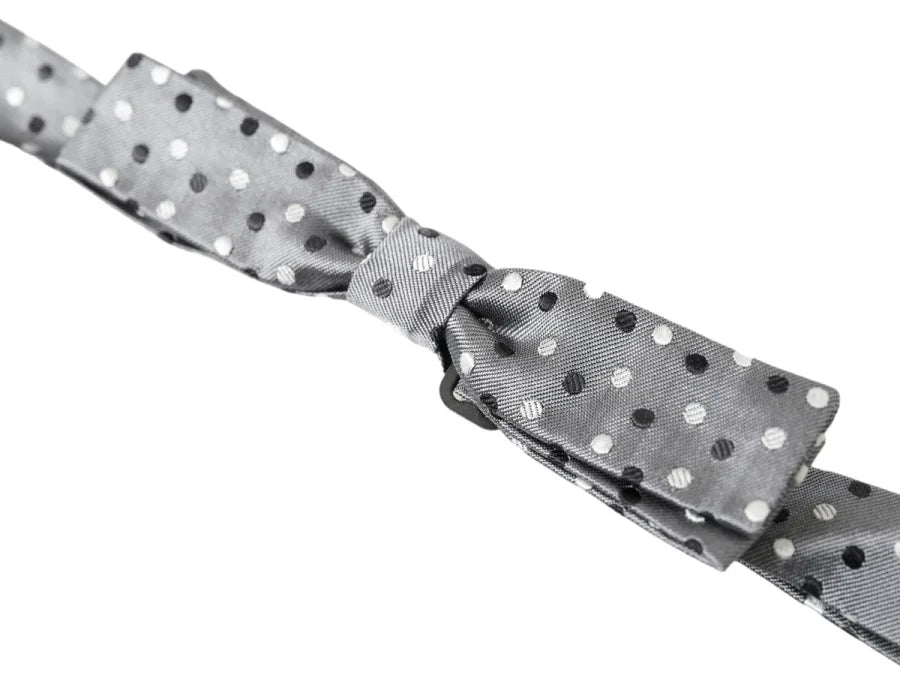 Dolce &amp; Gabbana Gray Polka Dot Silk Adjustable Men Neck Papillon Bow Tie