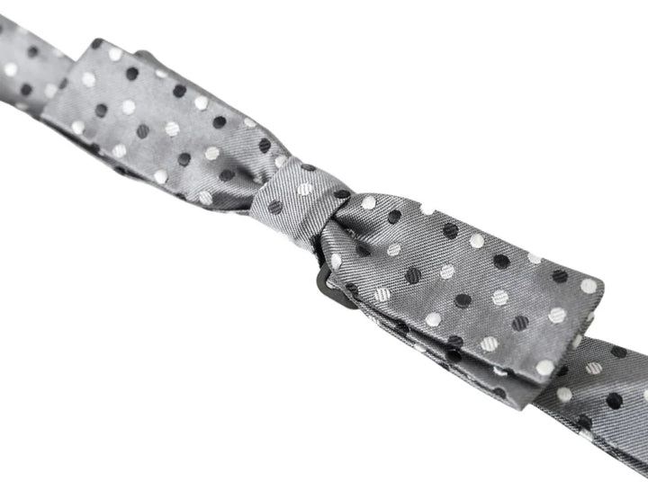 Dolce &amp; Gabbana Gray Polka Dot Silk Adjustable Men Neck Papillon Bow Tie
