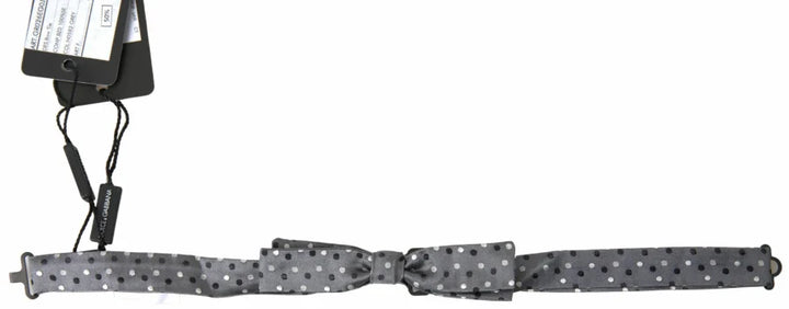 Dolce &amp; Gabbana Gray Polka Dot Silk Adjustable Men Neck Papillon Bow Tie