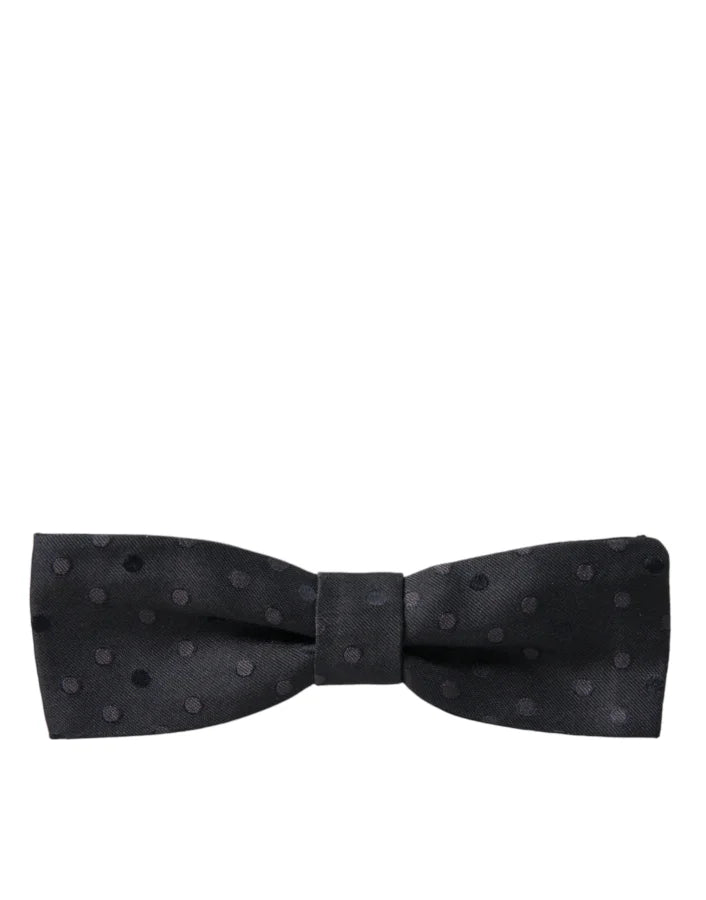Dolce &amp; Gabbana Gray Polka Dot Silk Adjustable Neck Men Papillon Bow Tie