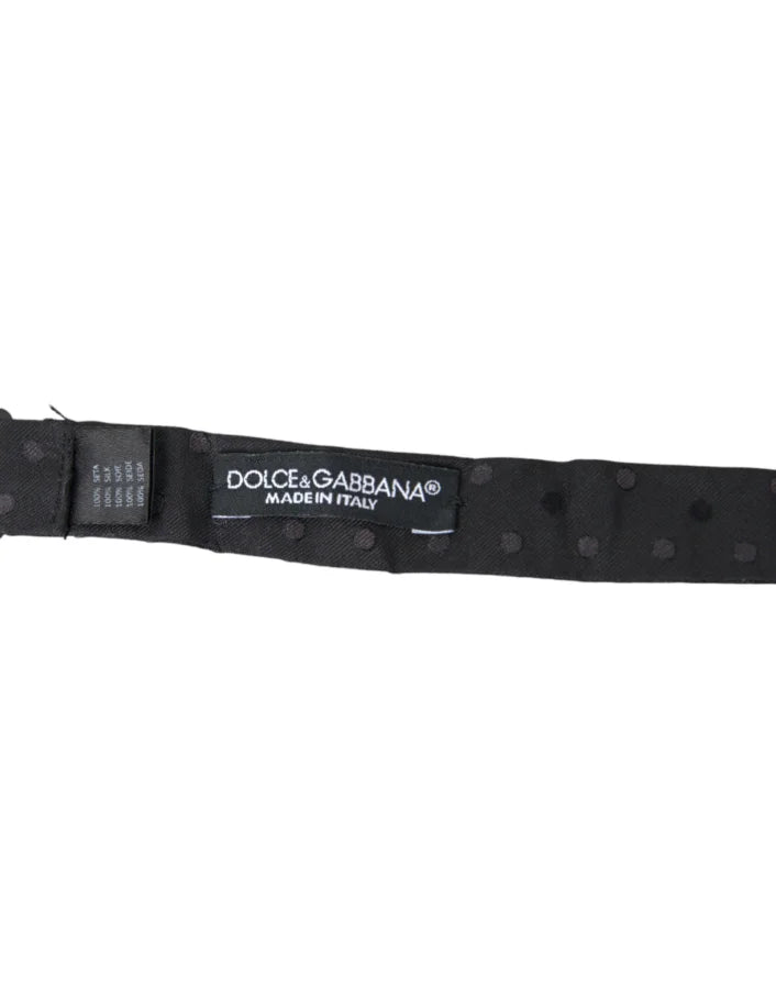 Dolce &amp; Gabbana Gray Polka Dot Silk Adjustable Neck Men Papillon Bow Tie