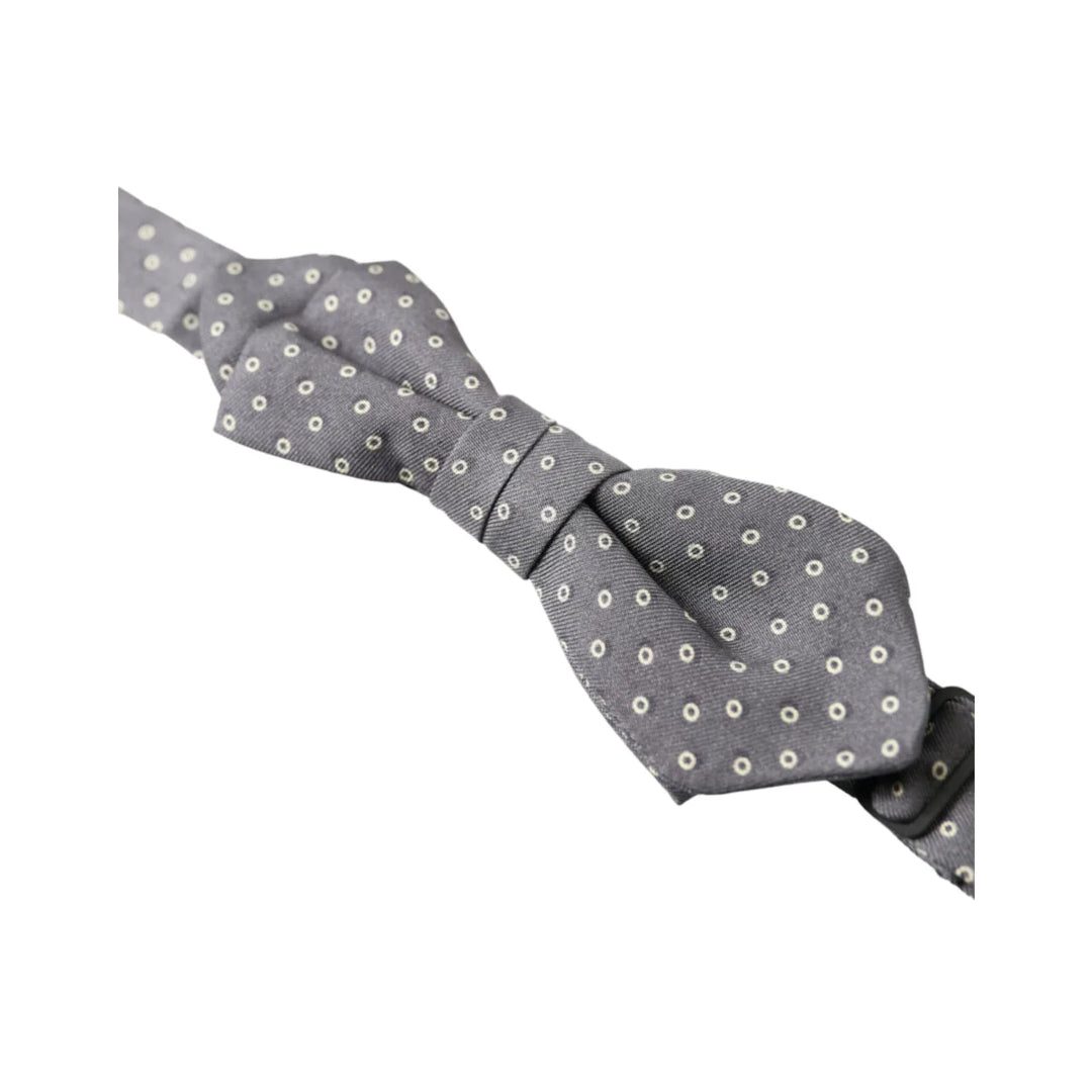 Dolce & Gabbana Gray Polka Dots Silk Adjustable Neck Papillon Bow Tie