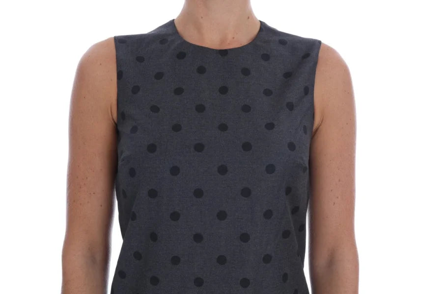 Dolce &amp; Gabbana Gray Polka Dotted Sheath Wool Dress