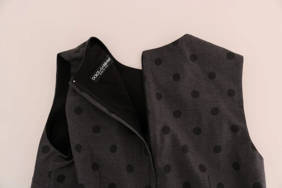 Dolce &amp; Gabbana Gray Polka Dotted Sheath Wool Dress