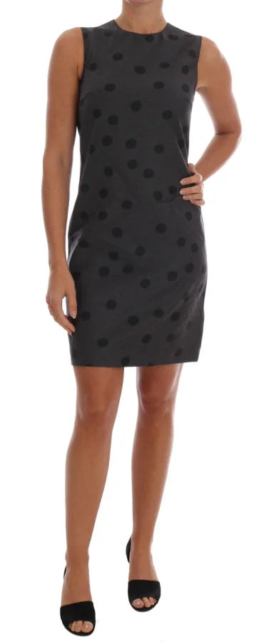 Dolce &amp; Gabbana Gray Polka Dotted Sheath Wool Dress
