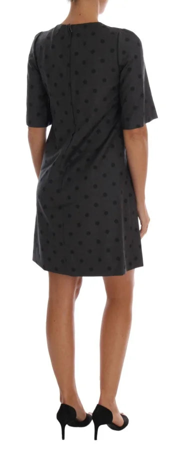 Dolce &amp; Gabbana Gray Polka Dotted Sheath Wool Dress