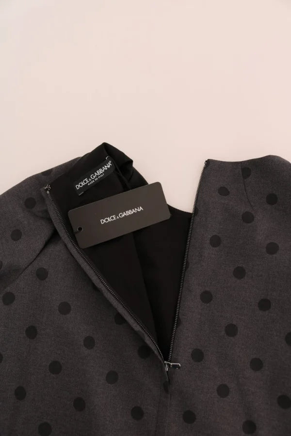 Dolce &amp; Gabbana Gray Polka Dotted Sheath Wool Dress