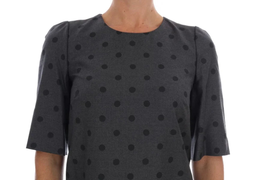 Dolce &amp; Gabbana Gray Polka Dotted Sheath Wool Dress