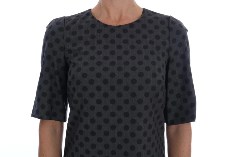 Dolce &amp; Gabbana Gray Polka Dotted Wool Stretch Dress
