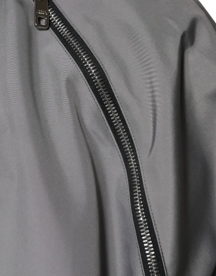 Dolce &amp; Gabbana Gray Polyester Hooded Men Full Zip Jacket