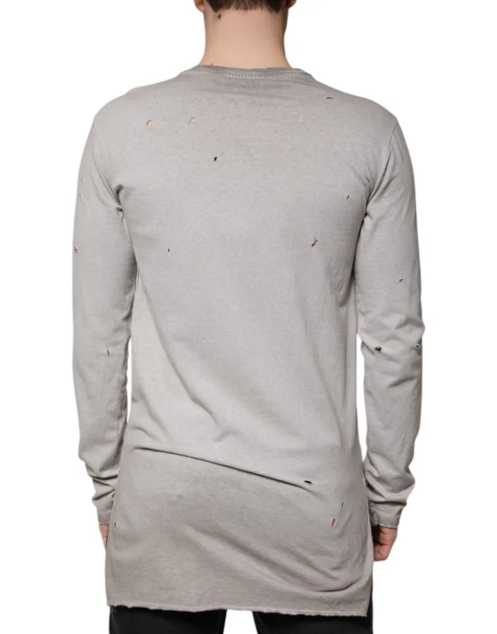 Dolce &amp; Gabbana Gray Printed Cotton Crewneck Pullover Sweater
