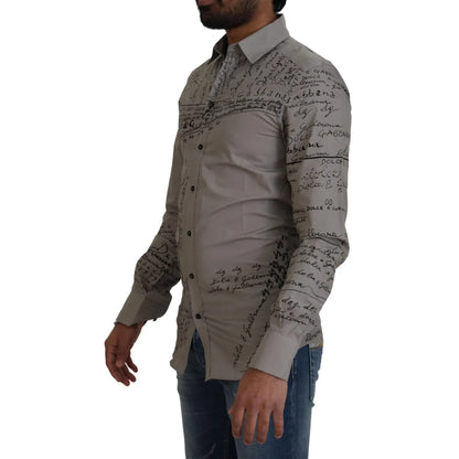 Dolce and Gabbana Gray Printed Cotton Slim Dress Shirt for Men &