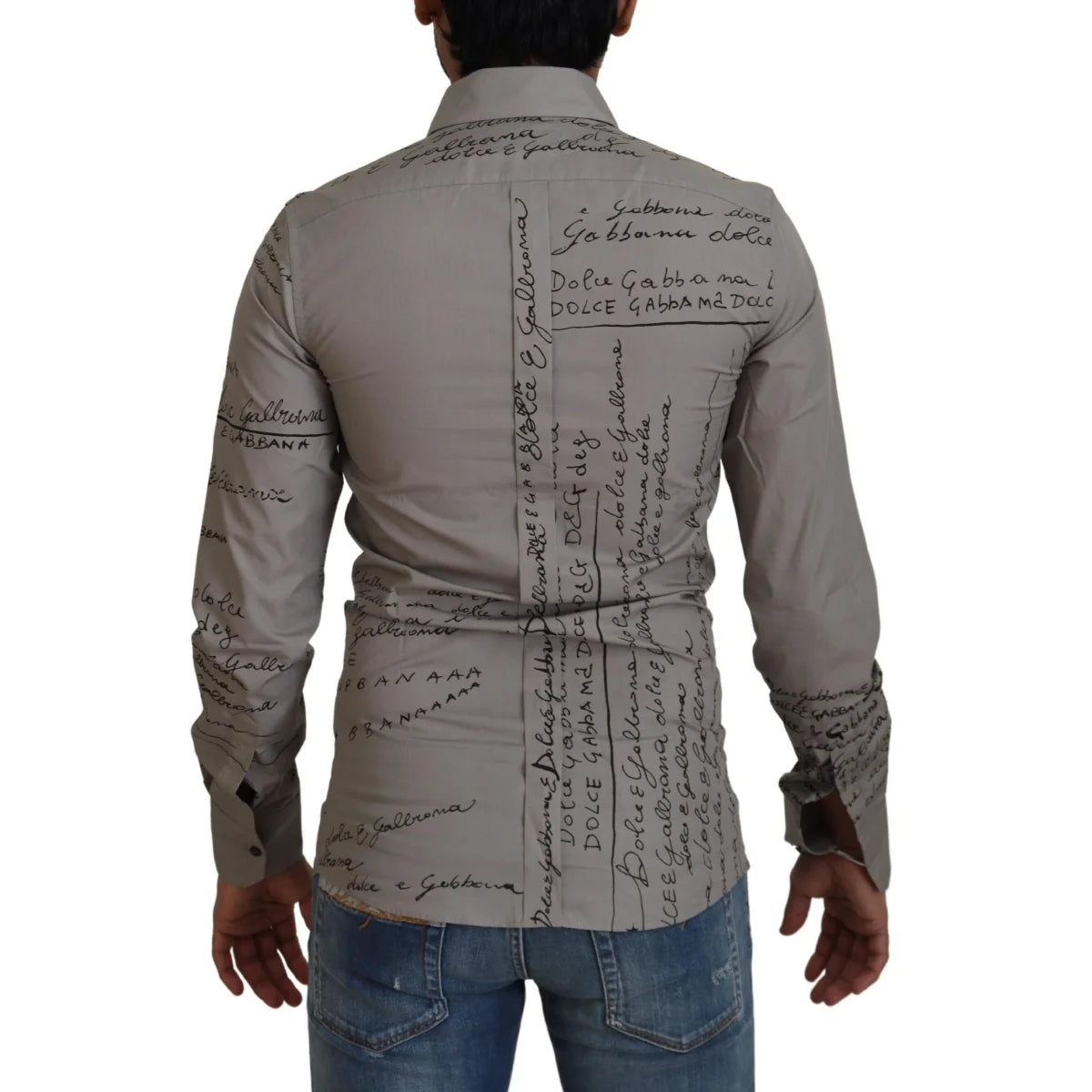Dolce and Gabbana Gray Printed Cotton Slim Dress Shirt for Men &