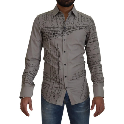 Dolce and Gabbana Gray Printed Cotton Slim Dress Shirt for Men &