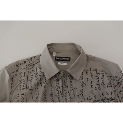 Dolce and Gabbana Gray Printed Cotton Slim Dress Shirt for Men &