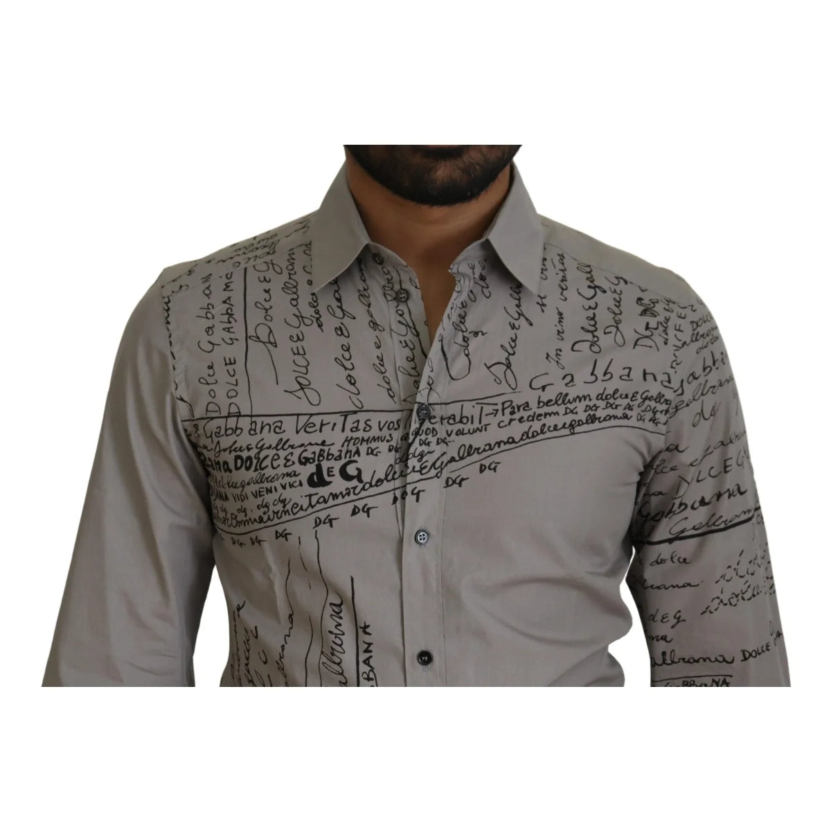 Dolce and Gabbana Gray Printed Cotton Slim Dress Shirt for Men &