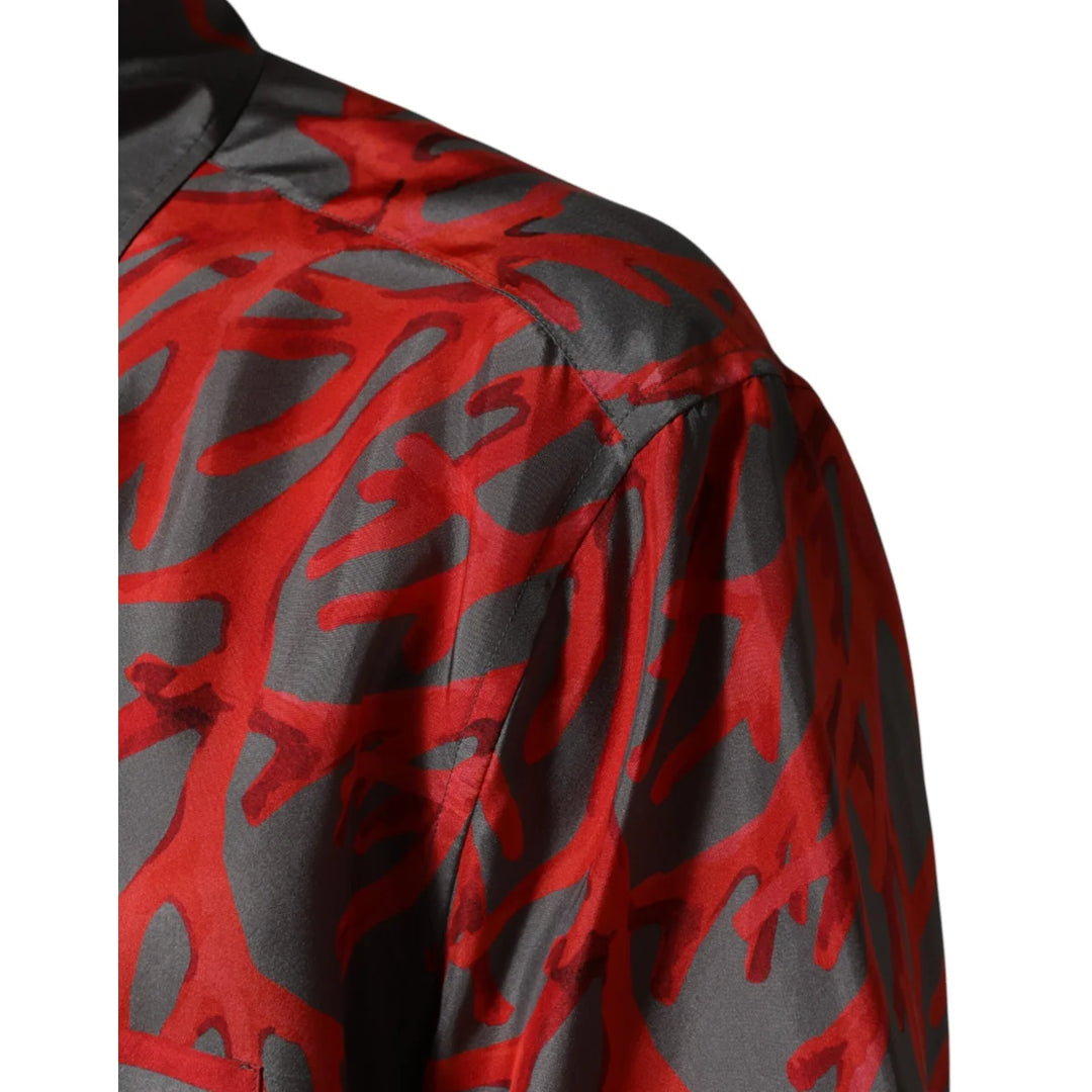 Dolce &amp; Gabbana Gray Red Corals Short Sleeves Casual Shirt