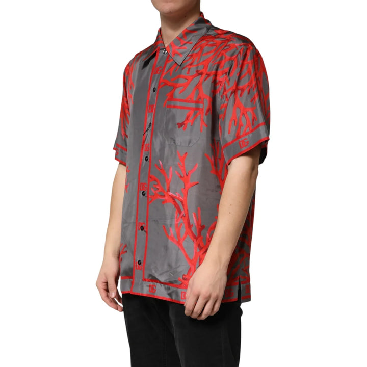 Dolce &amp; Gabbana Gray Red Corals Short Sleeves Casual Shirt