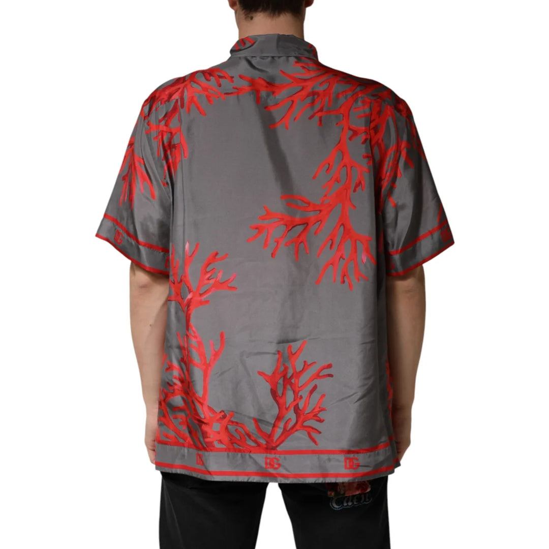 Dolce &amp; Gabbana Gray Red Corals Short Sleeves Casual Shirt