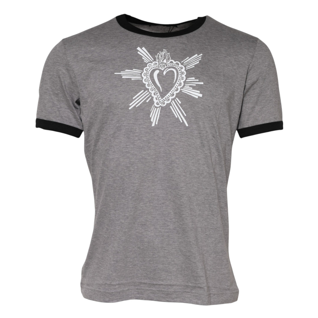 Dolce &amp; Gabbana Gray Sacred Heart Cotton Crew Neck T-shirt
