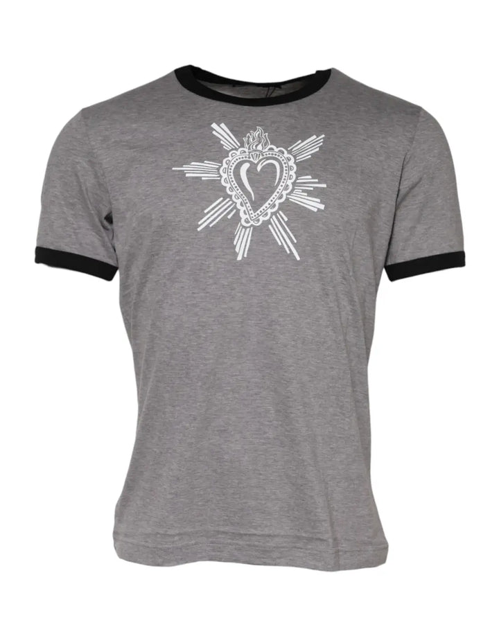 Dolce &amp; Gabbana Gray Sacred Heart Cotton Crew Neck T-shirt
