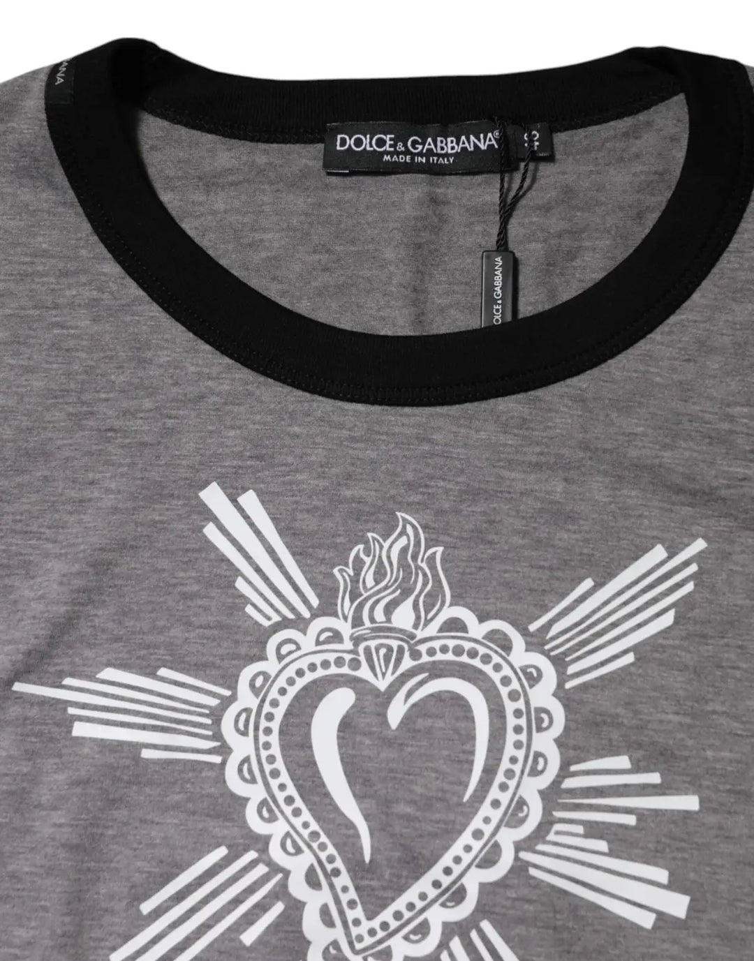 Dolce &amp; Gabbana Gray Sacred Heart Cotton Crew Neck T-shirt