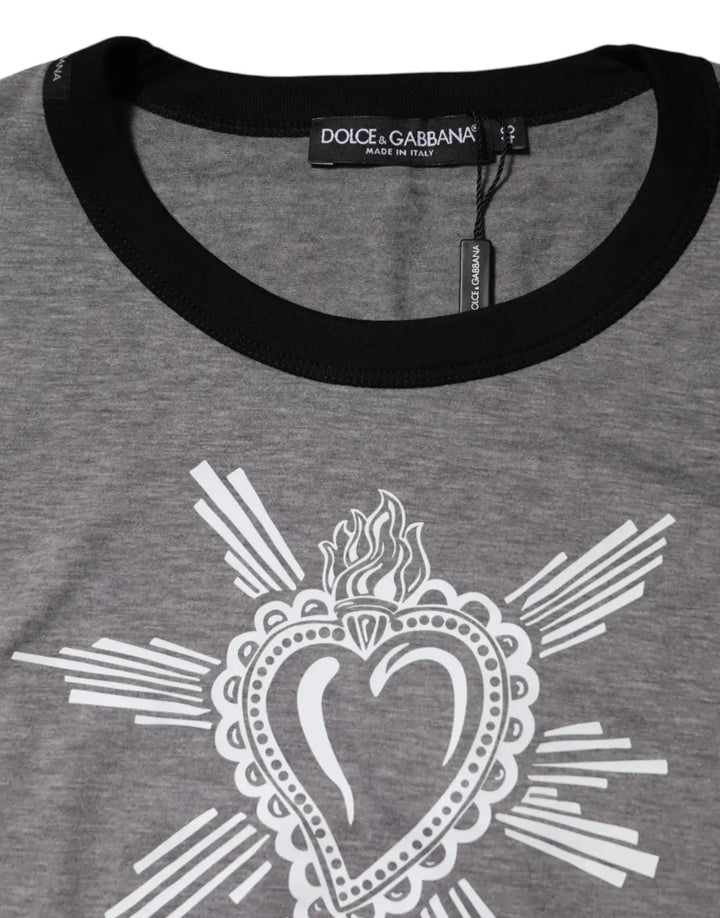 Dolce &amp; Gabbana Gray Sacred Heart Cotton Crew Neck T-shirt