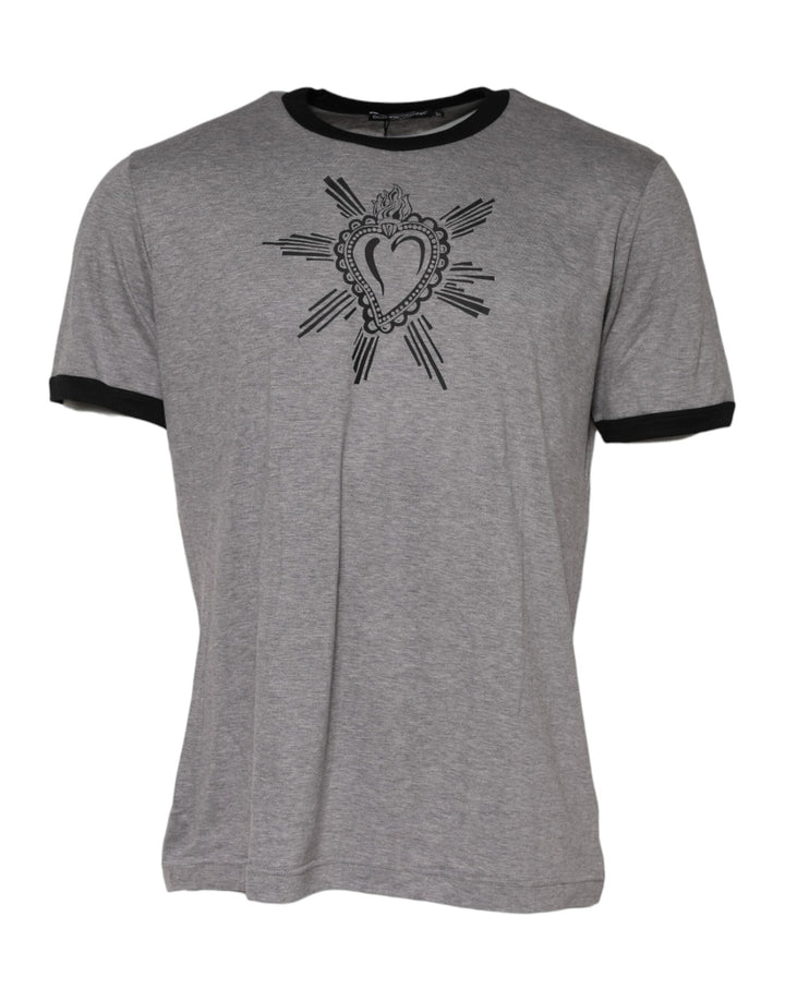 Dolce &amp; Gabbana Gray Sacred Heart Cotton Crew Neck T-shirt