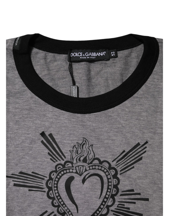 Dolce &amp; Gabbana Gray Sacred Heart Cotton Crew Neck T-shirt