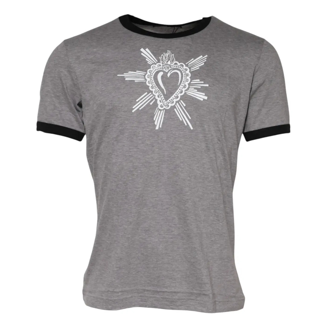 Dolce &amp; Gabbana Gray Sacred Heart Cotton Crew Neck T-shirt