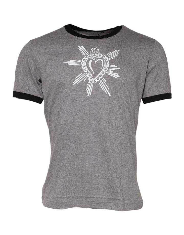 Dolce &amp; Gabbana Gray Sacred Heart Cotton Crew Neck T-shirt