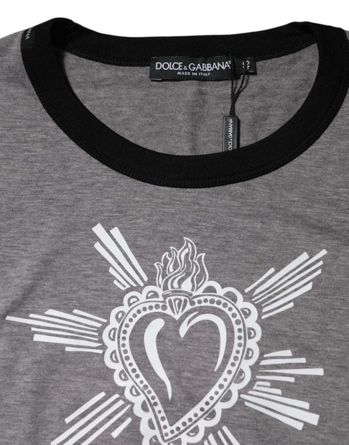 Dolce &amp; Gabbana Gray Sacred Heart Cotton Crew Neck T-shirt