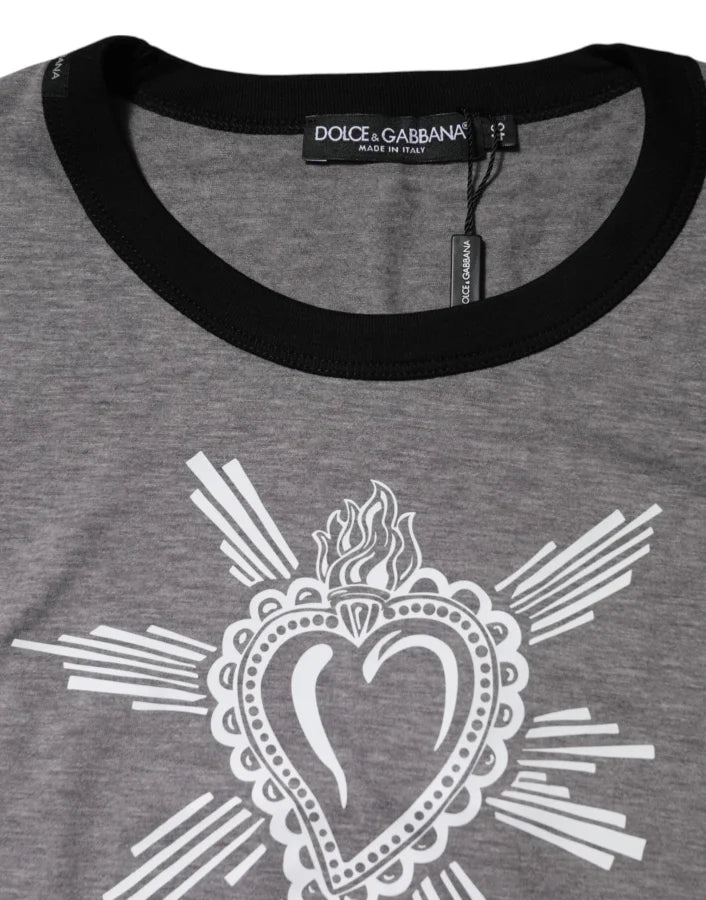Dolce &amp; Gabbana Gray Sacred Heart Cotton Crew Neck T-shirt