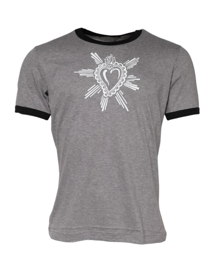 Dolce &amp; Gabbana Gray Sacred Heart Cotton Crew Neck T-shirt