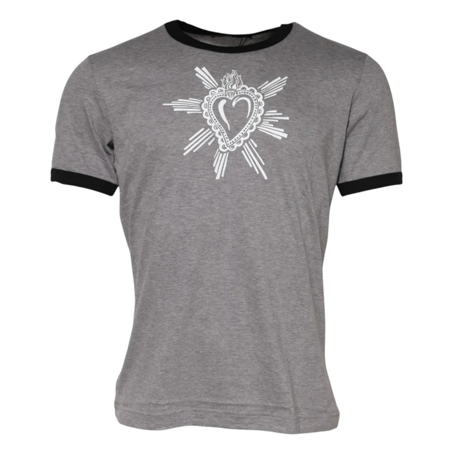 Dolce &amp; Gabbana Gray Sacred Heart Cotton Crew Neck T-shirt