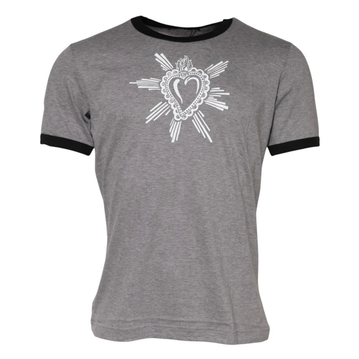 Dolce &amp; Gabbana Gray Sacred Heart Cotton Crew Neck T-shirt