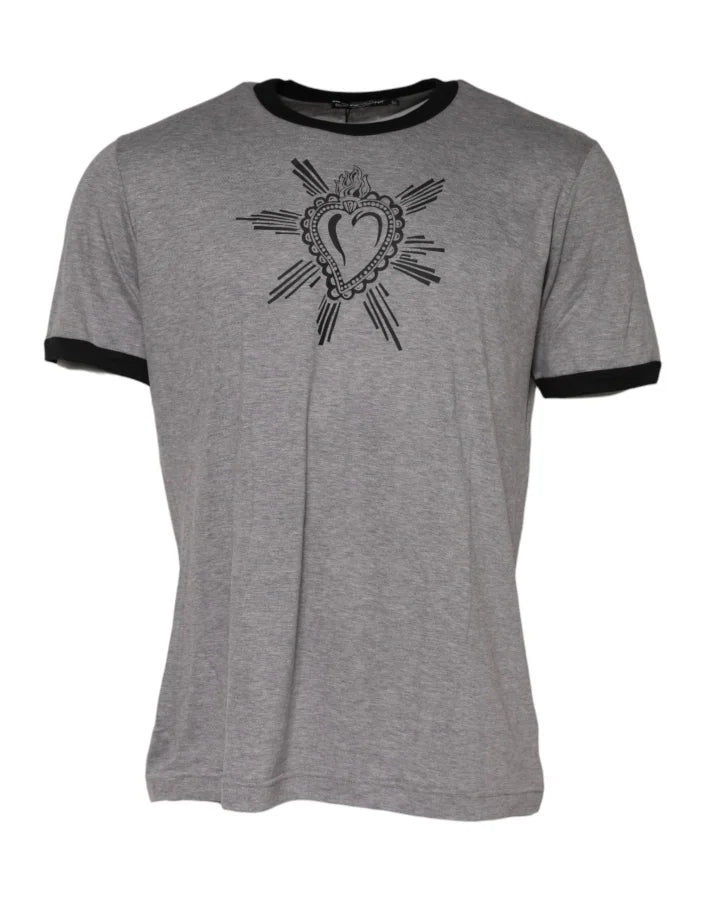Dolce &amp; Gabbana Gray Sacred Heart Cotton Crew Neck T-shirt